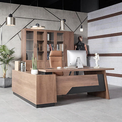 L-Shaped Executive Desk, 70.8"-78.7" Extendable Large Office Desk, Modern Computer Desk Set with Drawers & Storage Shelves, Business Workstation for Home Office