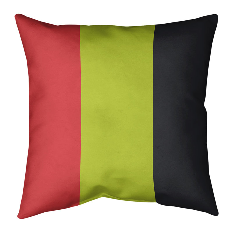 Striped Linen Throw Pillow, 26" x 26", Torch Red/Volt Green/Charcoal