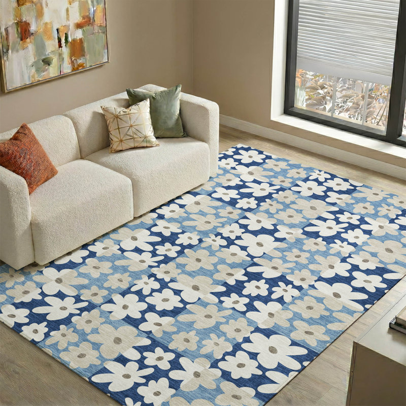 Tapis floral lavable à la machine de qualité supérieure Mayfield AMF2476, Blue, 10' x 14'