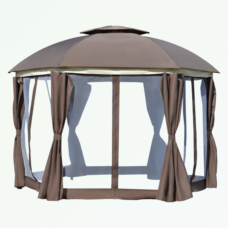 Pavillon de jardin rond rond avec double toit, parois latérales et rideaux