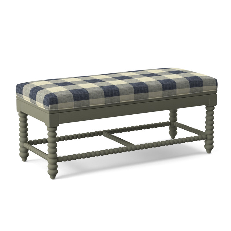 Lind Island Upholstered Bench, Sunbrella Beige Pinstripe; 6205-74, Greystone Finish