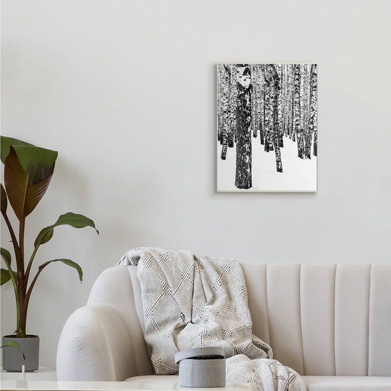 «Minimal Snowy Woods Landscape» en noir et blanc par Design Fabrikken - impression, Plaque murale, H 19 po x l 13 po