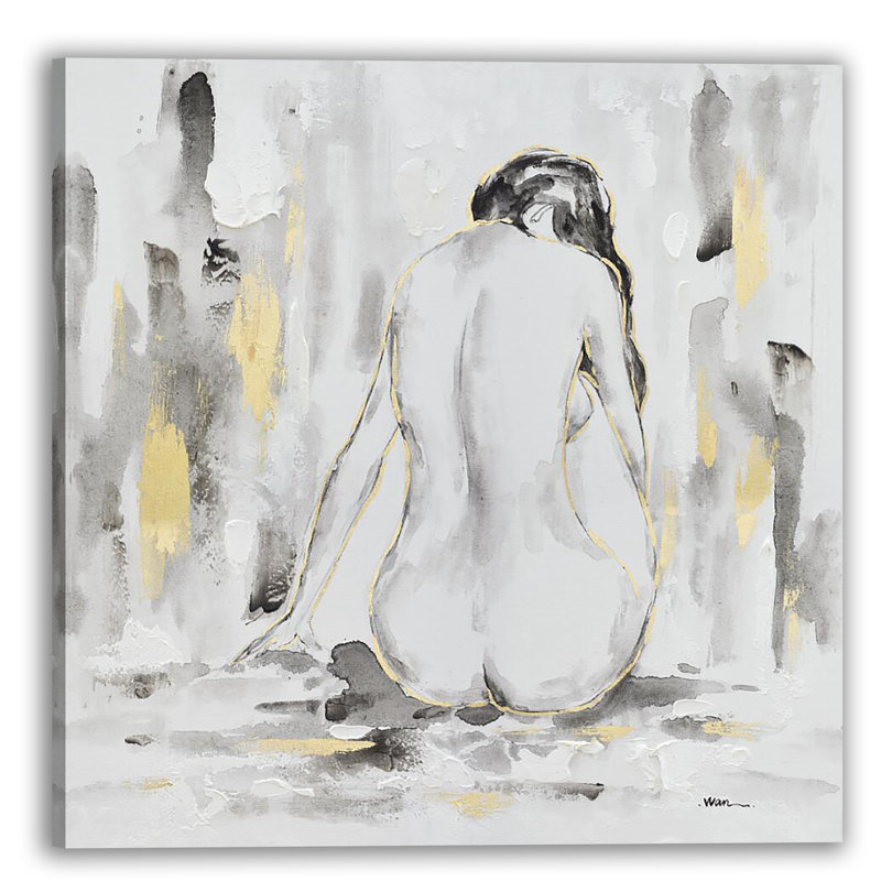 Dame nue - peinture sur toile tendue, H 30 po x l 30 po x P 2 po