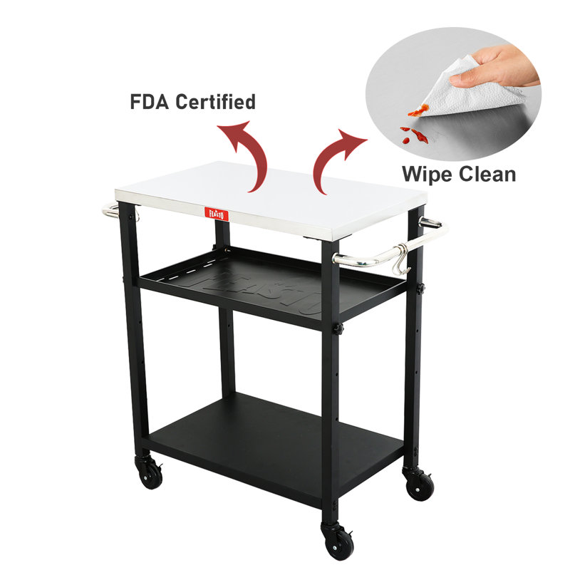 Adjustable 3-Tier Black and Stainless Steel Outdoor Grill Cart