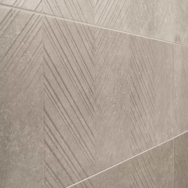 Stoneside 12x36 Chevron Textured Matte Ceramic Tile, Cream Beige