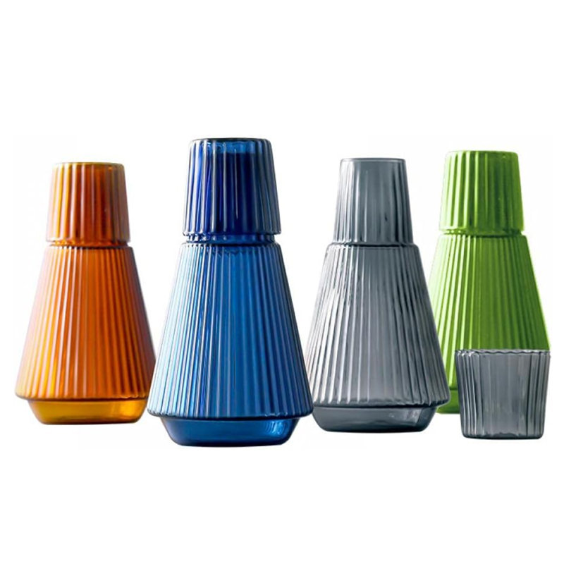 Ensemble 2 pièces carafe et tasse côtelées, Bleu rétro