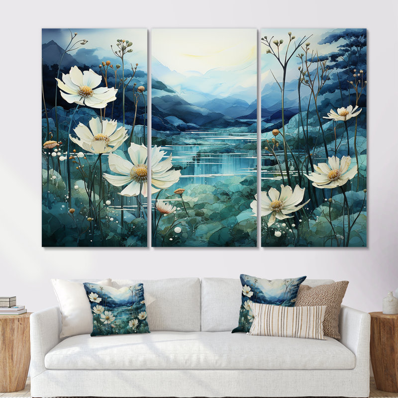 «Misty Flower Meadows III», ensemble d'art sur toile, Toile tendue, H 40 po x l 60 po x P 1 po