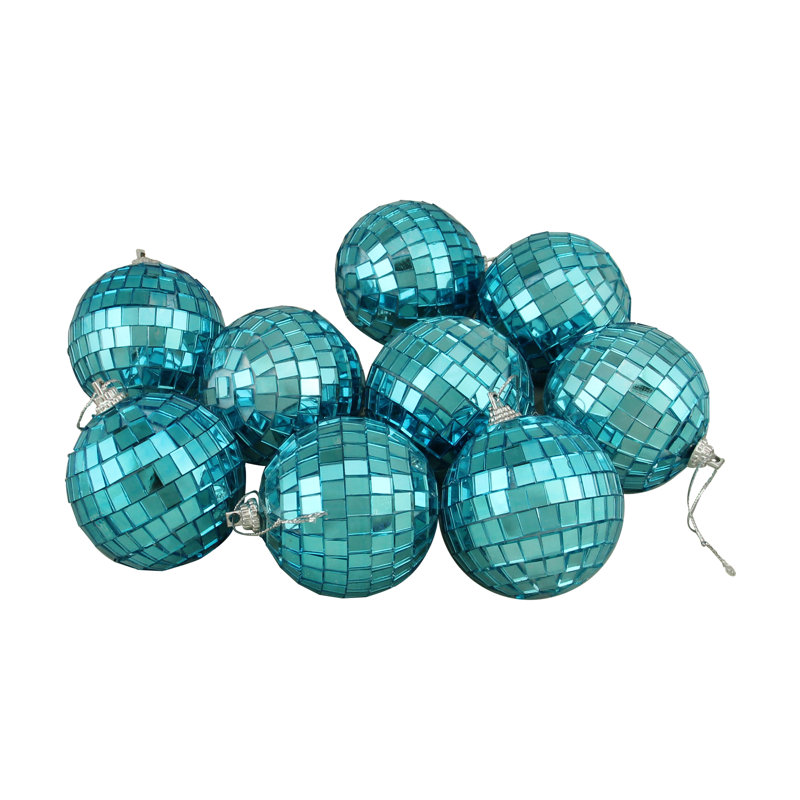 Ornement boule de Noël miroir en verre disco, Bleu