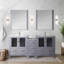 72 po Meuble-lavabo double gris foncé avec armoires latérales, robinet, 28 miroirs et comptoir en céramique gris Scratch