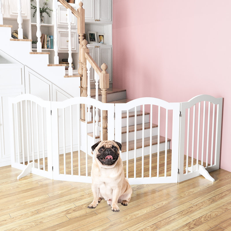 4 barrières pour chien en bois de 27,6 po de hauteur, autoportantes et pliables, pour divers espaces. Hauteur de construction en bois massif pour animaux de compagnie, portable pliable, surface à gratter