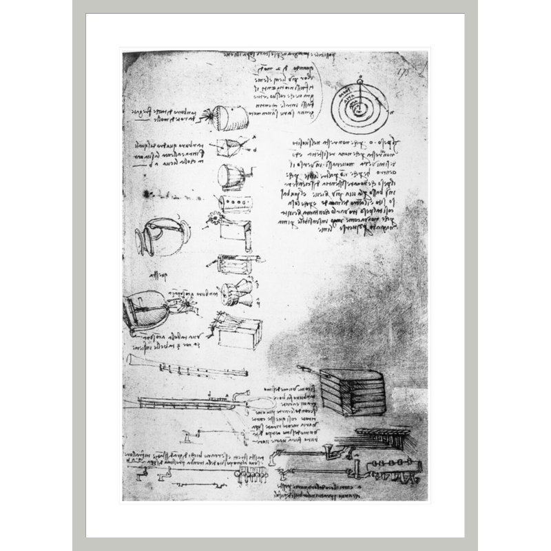 Fac-similé d'une page du Codex Arundel 1490s-1518 (plume et encre sur papier) par Leonardo Da Vinci, impression giclée sur cadre