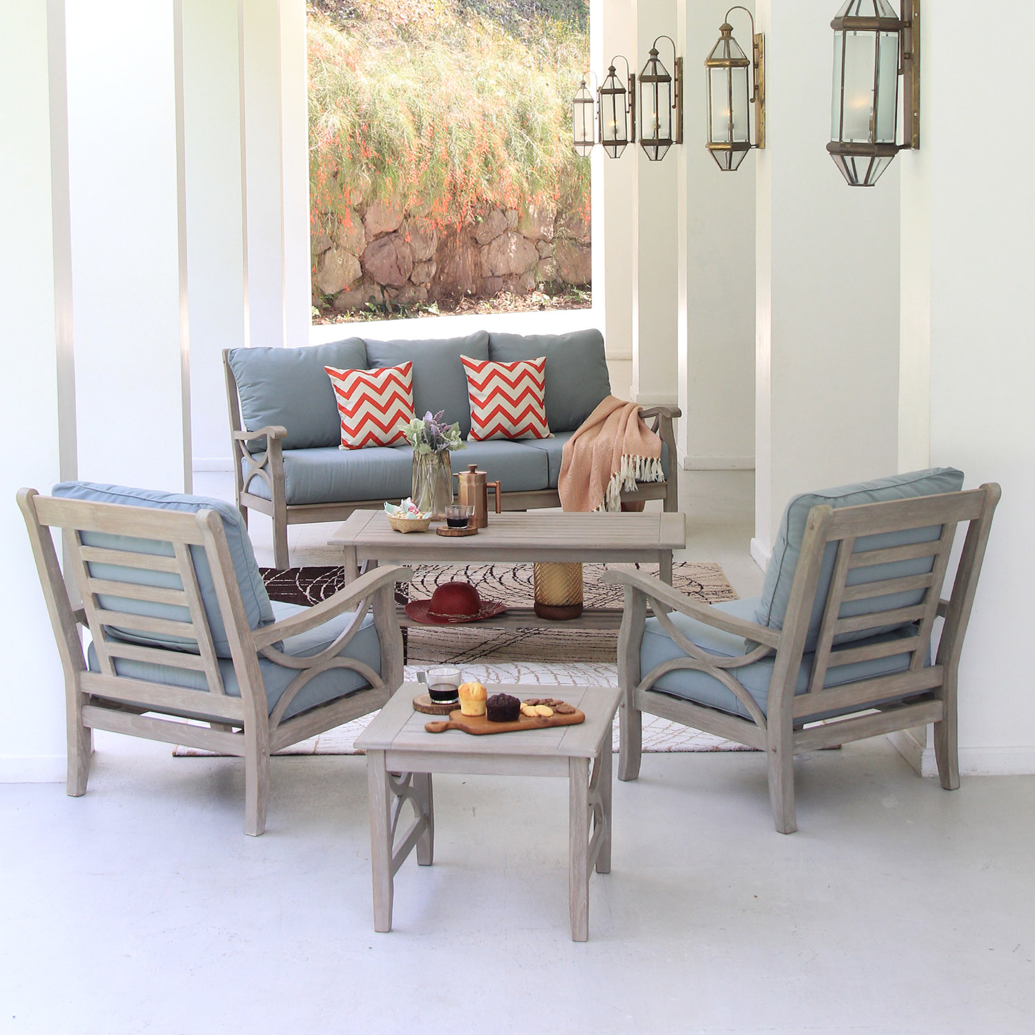 Brunswick 48" Teak Patio Table, Weathered Gray