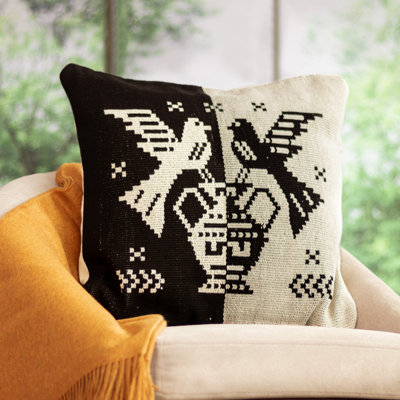 Bungalow Rose Handmade Birds In Black Cotton Blend Cushion Cover