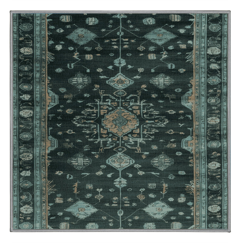 Machine Washable Overdyed Green Area Rug, Square 5'