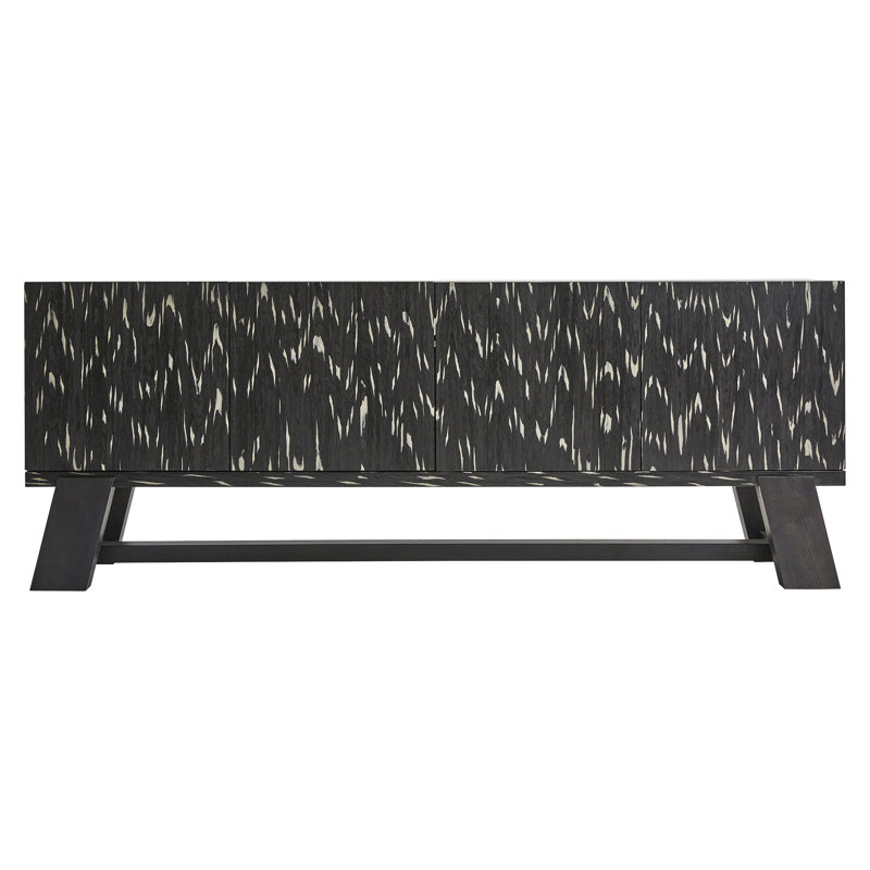 Contemporary Black Media Console with Cabinet and Diagonal Legs