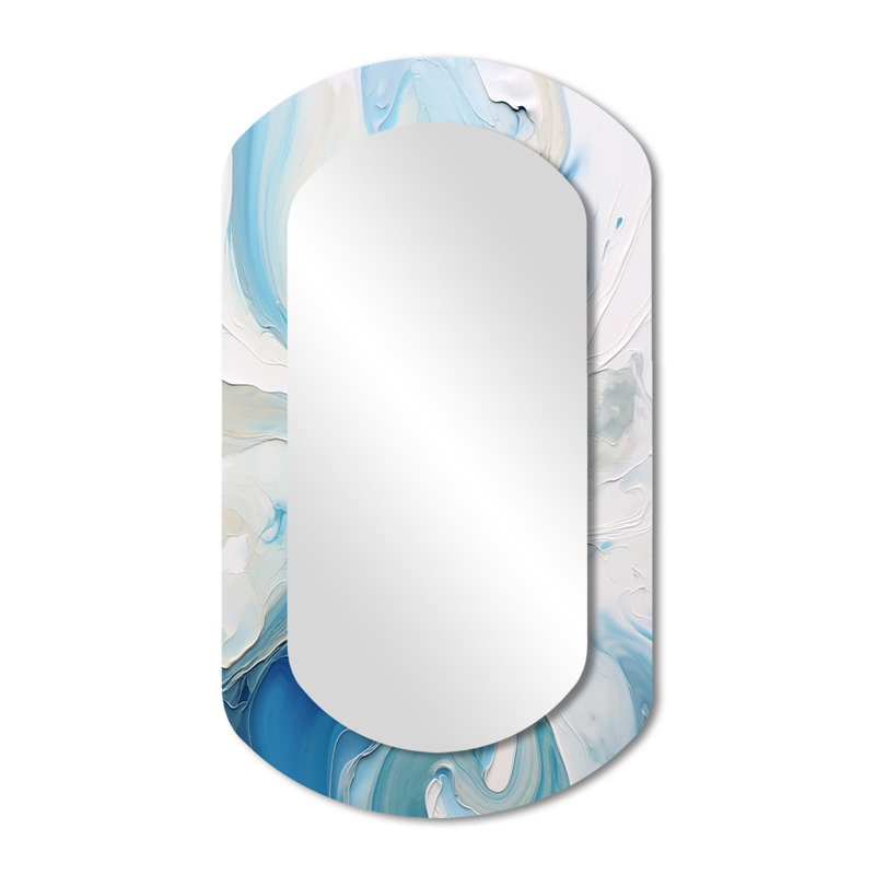 Bleu et gris Elixir V éthéré - miroir mural décoratif asymétrique abstrait, miroir cylindrique moderne, impression d'art en métal