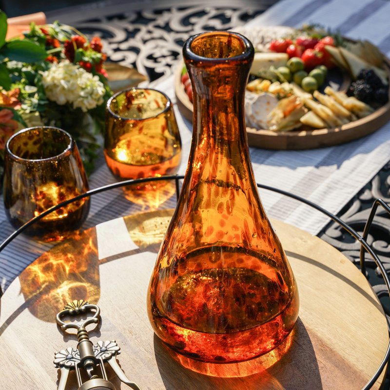 Amber Hand Blown Recycled Glass Wine Decanter