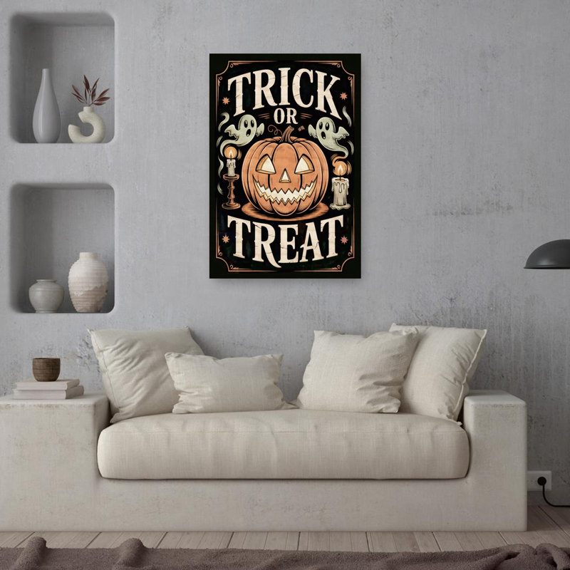 Affiche murale vintage d'Halloween « Des bonbons ou un sort », H 36 po x l 24 po