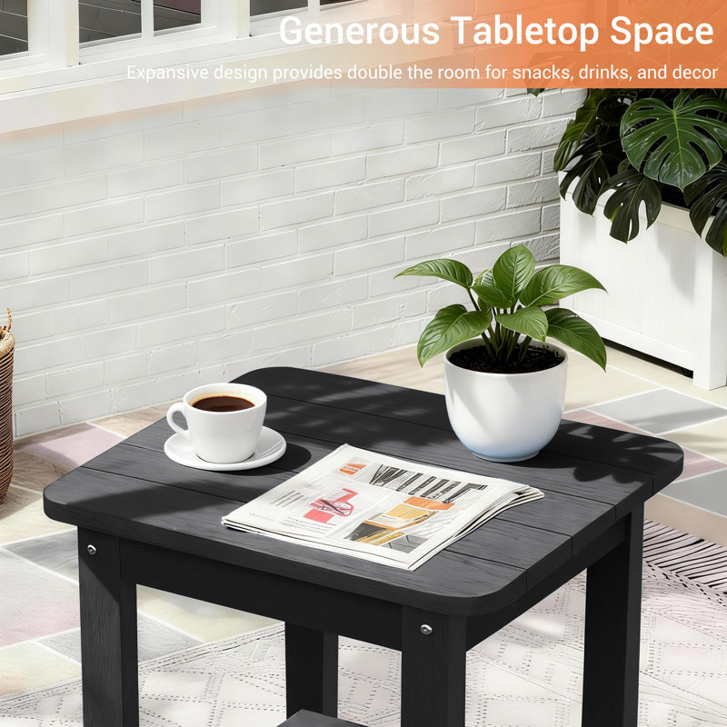 Rectangular Outdoor Side Table, HDPE 2-Tier Patio Side Table, Small Adirondack End Table for Backyard Pool Porch Garden Lawn