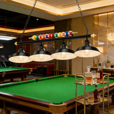 Adjustable Hanging Pool Table Light Fixture With Metal Shades For 7 To 8 Foot Billiard Tables, 4-Light Pendant Lamp For Game Rooms And Bars