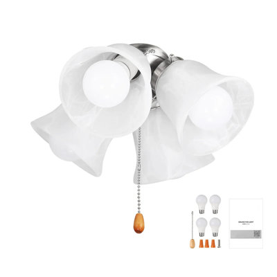Four-light, Ceiling Fan Light Kit, 3000k 750lm Fan Light Kit With Pull Chain, Replacement Light Fixture For Living Room & Bedroom, Home Decor, Floral Shape