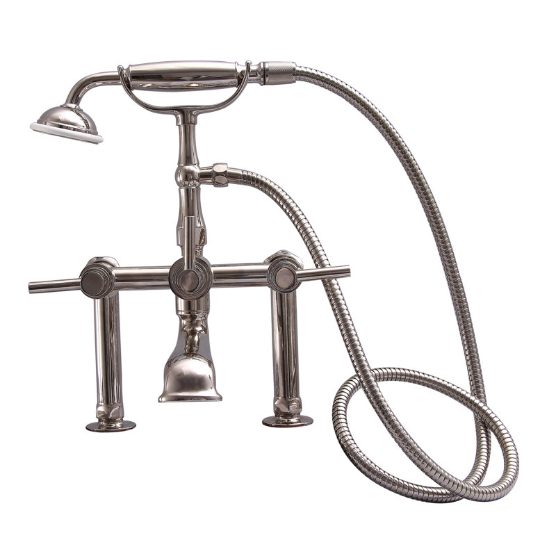 3 Handle Clawfoot Tub Faucet with Diverter, Polished Nickel