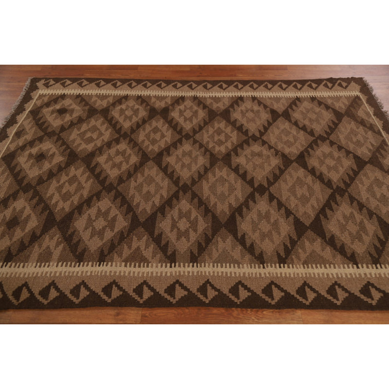 Brown Kilim Wool Area Rug 5x7