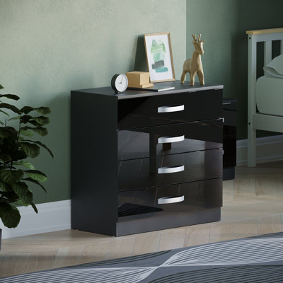 Arkadij 4 - Drawer High Gloss Chest of Drawers With Metal Runners, Modern Bedroom Storage Cabinet