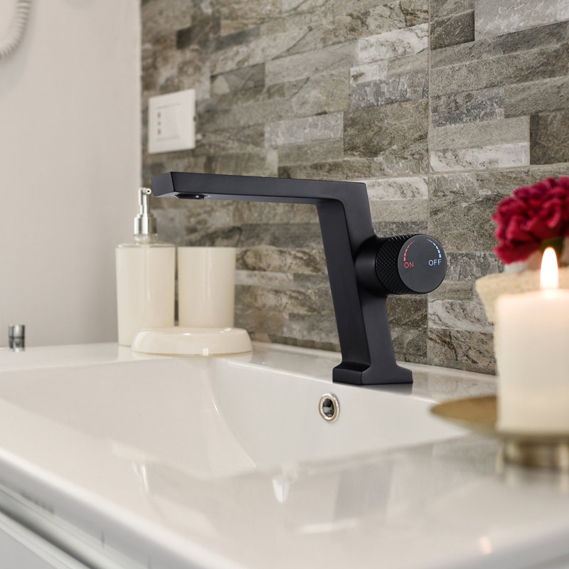 Robinet de lavabo vasque moderne en laiton à fixation sur le comptoir avec poignée simple, Noir mat