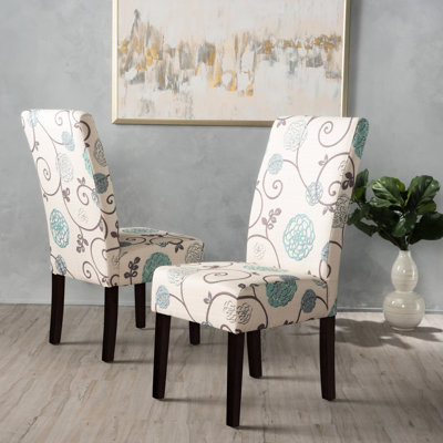Siège de salle à manger moderne 2 pièces - tissu blanc et bleu, structure en bois d'hévéa massif, l 17,85 po x P 26,15 po, H 40,39 po, chaise contemporaine à assembler et recouvrir de tissu, pieds résistants, l 17,85 po x P 26,15 po