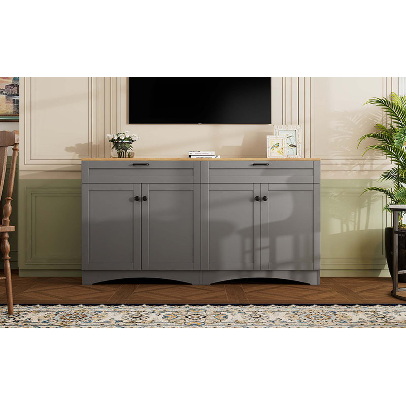 Farmhouse TV Stand With 2 Drawers For Tvs Up To 70", Versatile Wood Grain Sideboard With Adjustable Shelves, Mid-Century Buffet Cabinet With Rustic Handles For Living Room/Bedroom