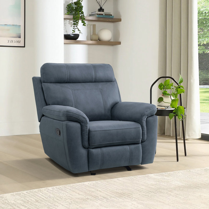 Britain 40" Wide Pillow Top Arm Manual Glider Recliner, Blue Microfiber