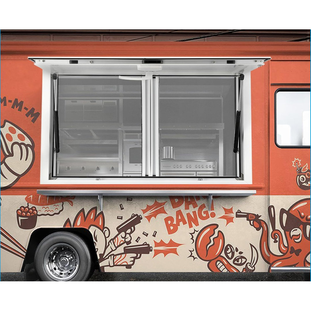 Concession Window, Food Truck Service Window With 2 Horizontal Sliding Screen Windows & Awning Door, Aluminum Alloy Serving Window for Food Trucks