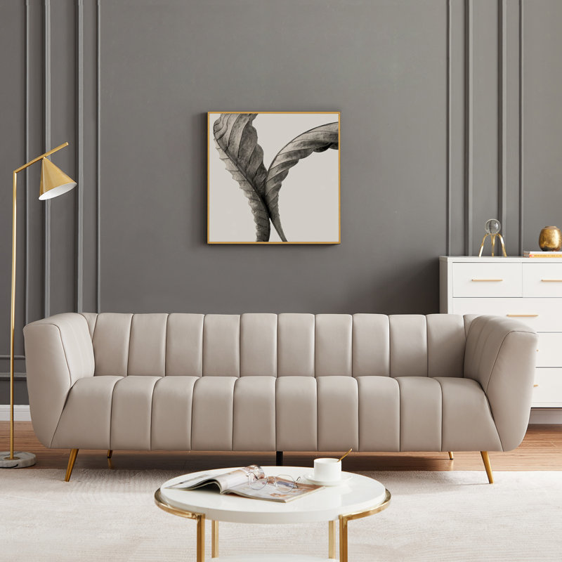 Fairbanks 85.5'' Modern Living Room Full Grain Leather Sofa Couch, Gray