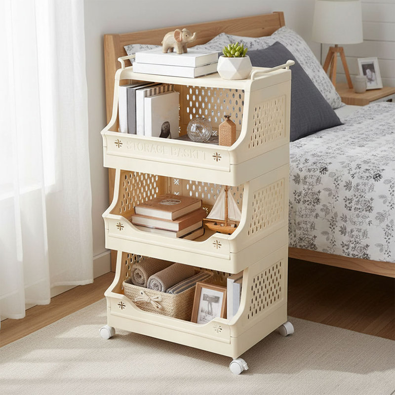74.5 cm H x 40 cm W Utility Cart with Wheels, Beige