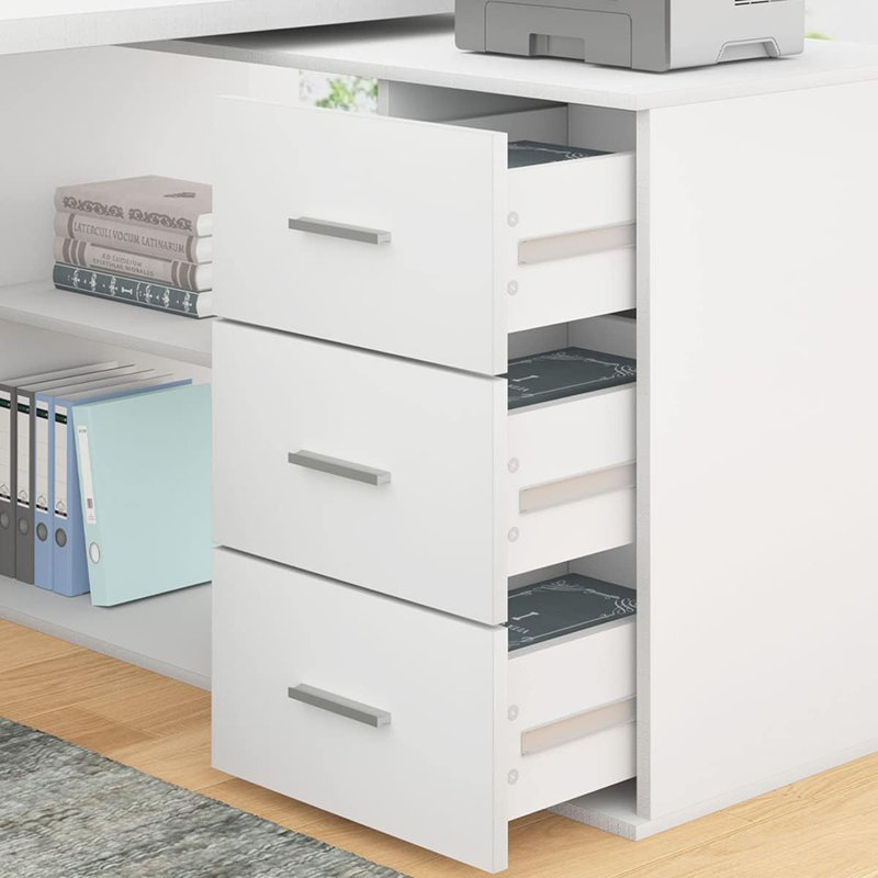 55-Inch White L-Shaped Desk With Storage