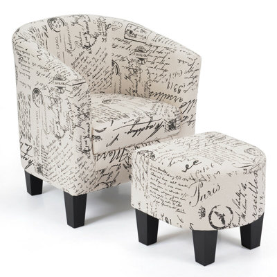 Oakhill Upholstered Cotton Barrel Chair With Footstool