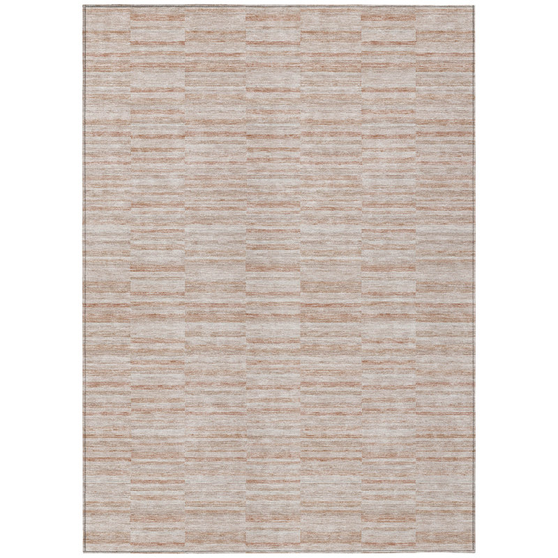 Tapis extérieur lavable rayé 9 pi x 12 pi cuivre et beige saumon