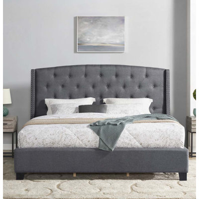 Button Tufted Wingback Upholstered Bed with Nail Head Trim by House of Hampton