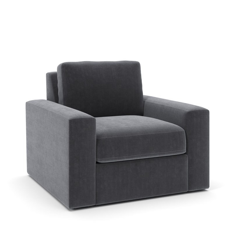 Jonie Upholstered Swivel Armchair, Andrew Slate Performance Chenille