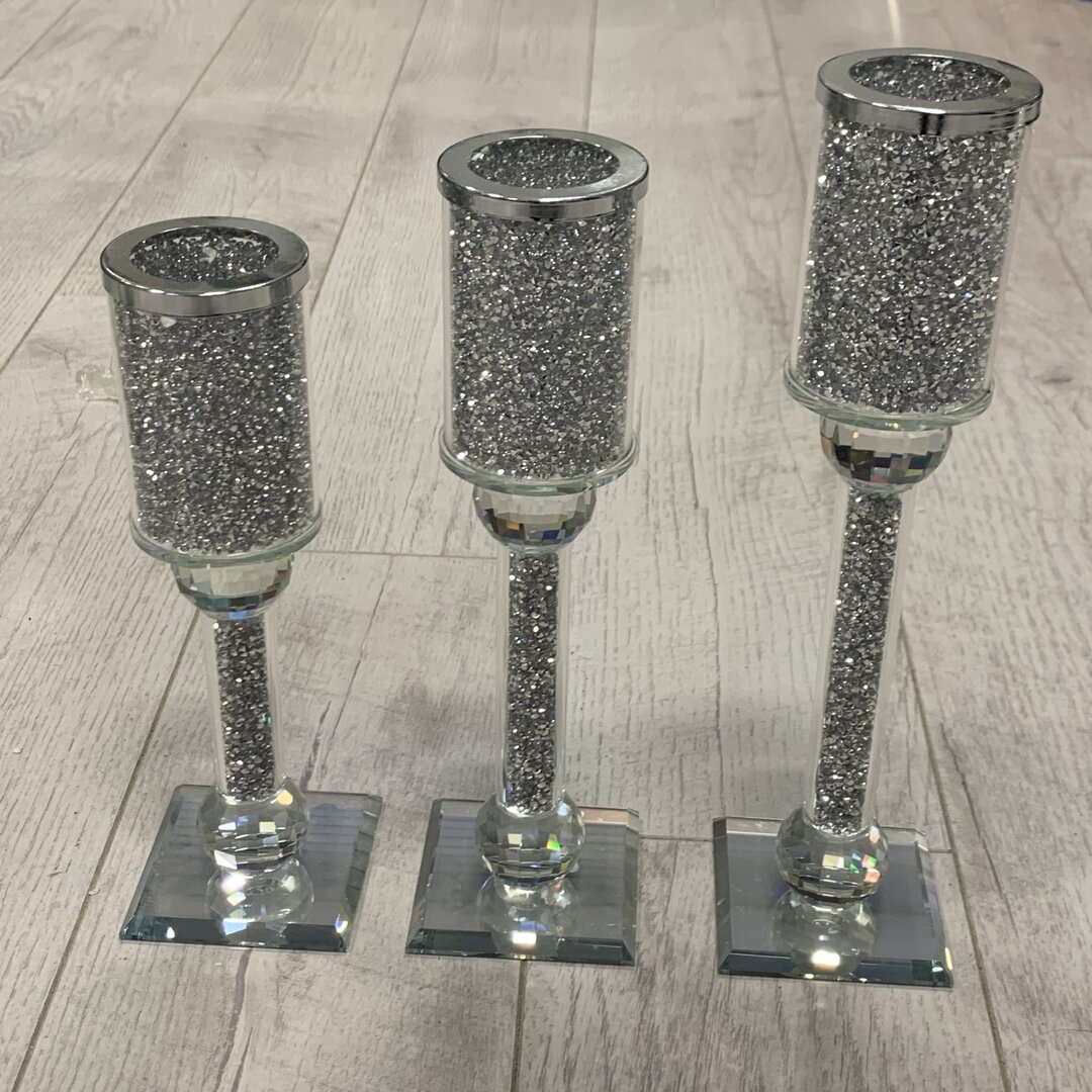 3-tlg. Kerzenhalter-Set mit Glitzerkristallen