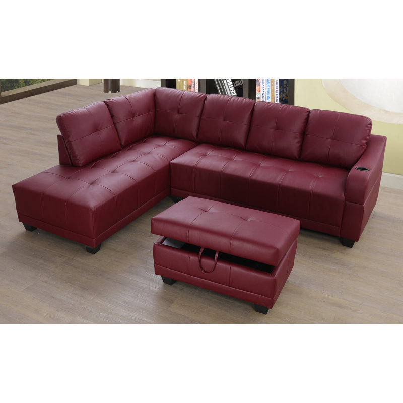 Sweetgrove Faux Leather L-Shaped Sectional, Left Hand Facing, Faux Leather Red