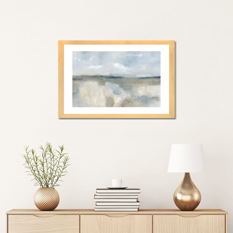Neutral Coast by Blakely Bering Abstract Graphic Art, Framed Print with Mat, 16" H x 24" W, Beige Wood