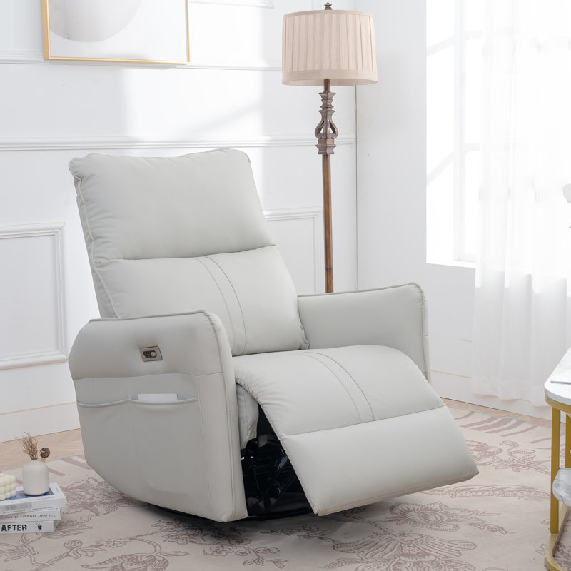 Port Equipped Reclining Chair For Comfortable Lounging - Gray 270 Swivel Recliner Chair, Ideal Watching Tv, White, Power