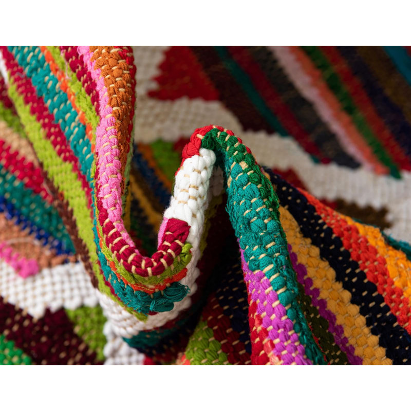Abstract Handmade Cotton Area Rug in Multi Color - Red, Rectangle 9' x 12'