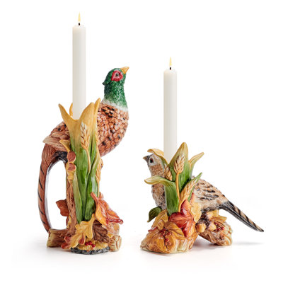 Fall Harvest Pheasant Candleholder Pair