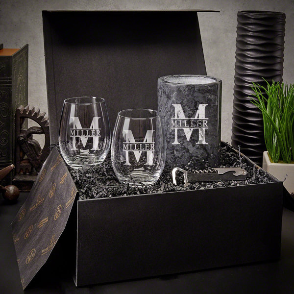 Mark & Bond Engraved Wine Chiller With Stemless Wine Glasses Set - 5pc ...