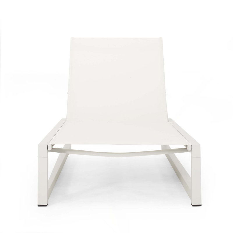 Chaise longue d'extérieur en aluminium durable 1PC avec siège en filet de nylon, Blanc, 1