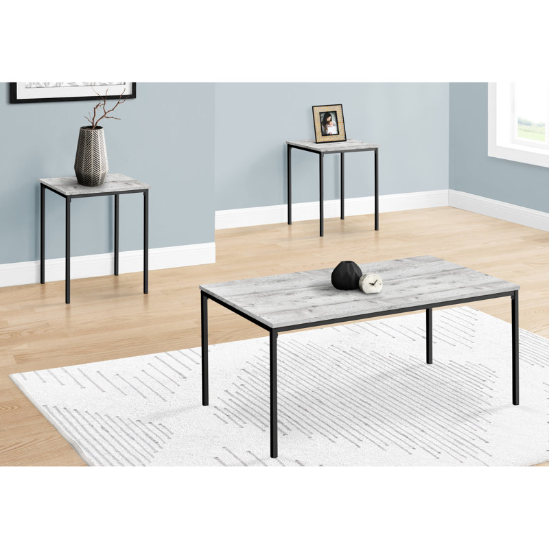 Table contemporaine à 3 tablettes avec stratifié gris et magnétisme en métal noir