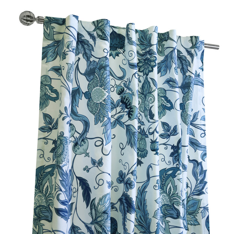 Jacobean Garden Light Filtering Dual Header Curtain Panel in Blue, 52" W x 95" L